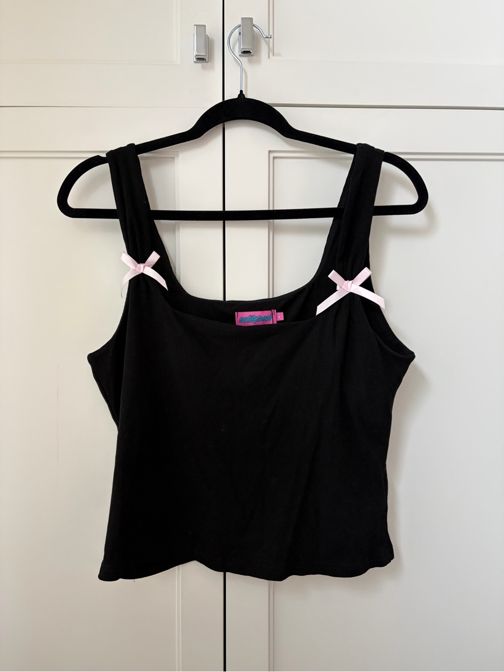 Edikted Black Ribbed Tank with Pink Bow Details